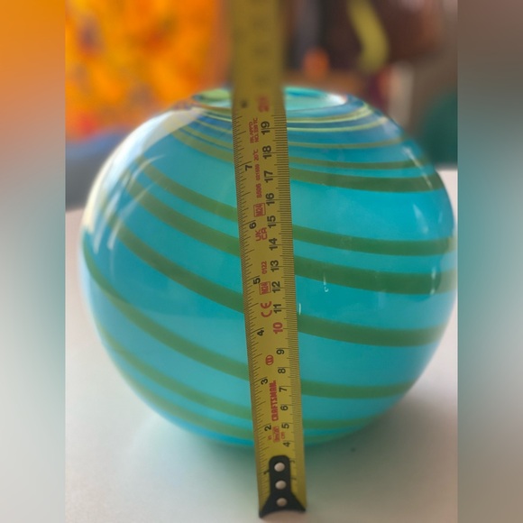 Christmas Holiday Themed Handblown Murano Glass Italian XL Vase Swirl Blue Green - Picture 6 of 6